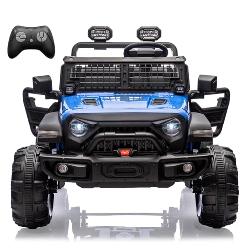Garvee Ride - P Series: 2 Seaters Kids Ride On Truck with Remote Control,20β Large Seat Ride On Car for Toddlers, 24V 9AH Electric Vehicle Car with Led Light,Large Storage Space, Bottle Holder,Music, Horn for 3-8 Years,Blue
