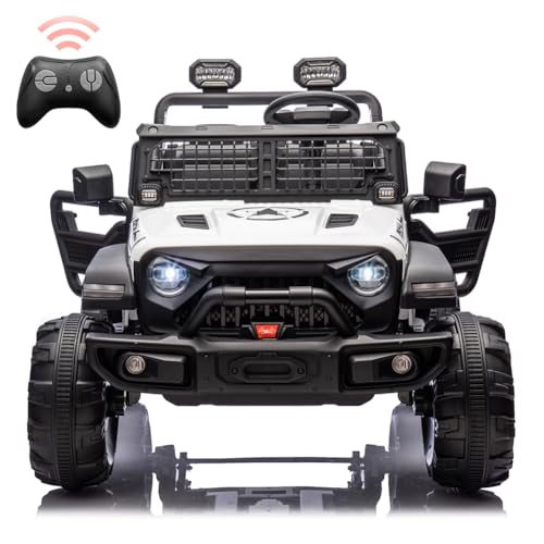 Garvee Ride - P Series: 2 Seaters Kids Ride On Truck With Remote Control,20β Large Seat Ride On Car for Toddlers, 24V 9AH Electric Vehicle Car With Led Light,Large Storage Space, Bottle Holder,Music, Horn for 3-8 Years,White