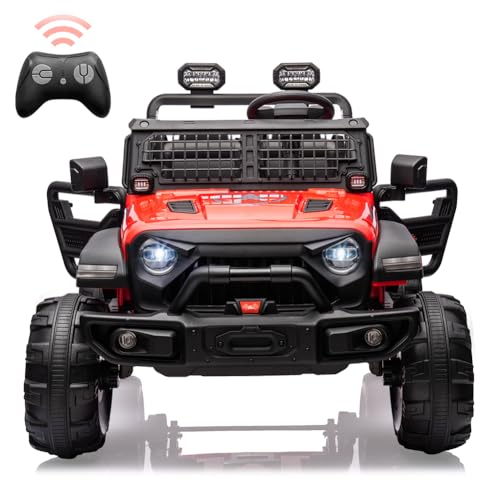 Garvee Ride - P Series: 2 Seaters Kids Ride On Truck with Remote Control,20β Large Seat Ride On Car for Toddlers, 24V 9AH Electric Vehicle Car with Led Light,Large Storage Space, Bottle Holder,Music, Horn for 3-8 Years,Red