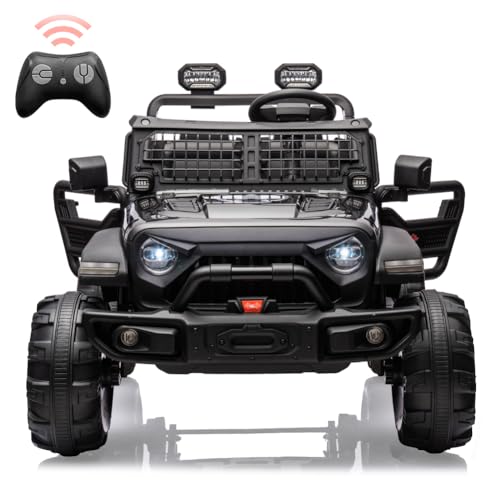 Garvee Ride - P Series: 2 Seaters Kids Ride On Truck With Remote Control,20β Large Seat Ride On Car for Toddlers, 24V 9AH Electric Vehicle Car With Led Light,Large Storage Space, Bottle Holder,Music, Horn for 3-8 Years,Black