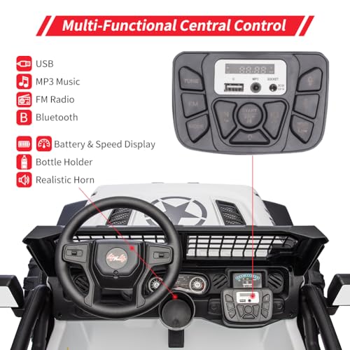 Garvee Ride - P Series: 2 Seaters Kids Ride On Truck With Remote Control,20β Large Seat Ride On Car for Toddlers, 24V 9AH Electric Vehicle Car With Led Light,Large Storage Space, Bottle Holder,Music, Horn for 3-8 Years,White