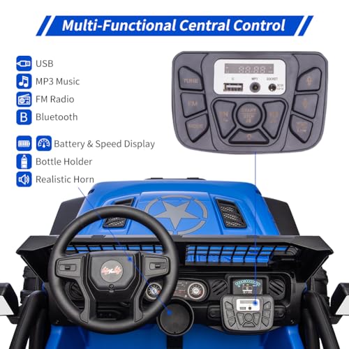 Garvee Ride - P Series: 2 Seaters Kids Ride On Truck with Remote Control,20β Large Seat Ride On Car for Toddlers, 24V 9AH Electric Vehicle Car with Led Light,Large Storage Space, Bottle Holder,Music, Horn for 3-8 Years,Blue