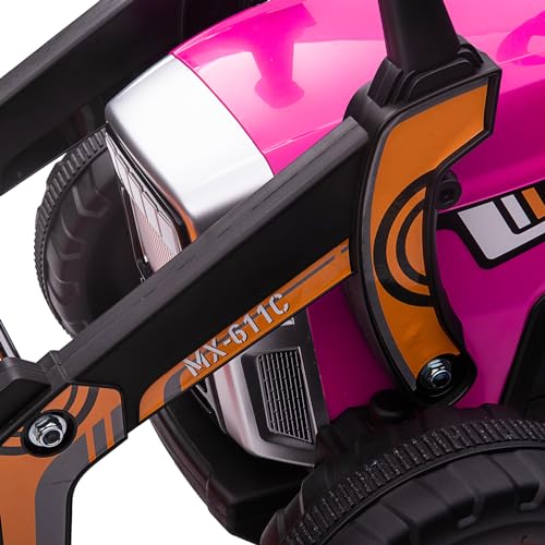 Garvee 12V Kids Ride on Car,Excavator with Bucket & Remote Control,Toddler Battery Powered Electric Vehicle,2+1 Gear Shift,3 Speeds,Music,Bluetooth,7-LED Headlights,Thread Tire,Rose