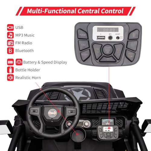 Garvee Ride - P Series: 2 Seaters Kids Ride On Truck With Remote Control,20β Large Seat Ride On Car for Toddlers, 24V 9AH Electric Vehicle Car With Led Light,Large Storage Space, Bottle Holder,Music, Horn for 3-8 Years,Black