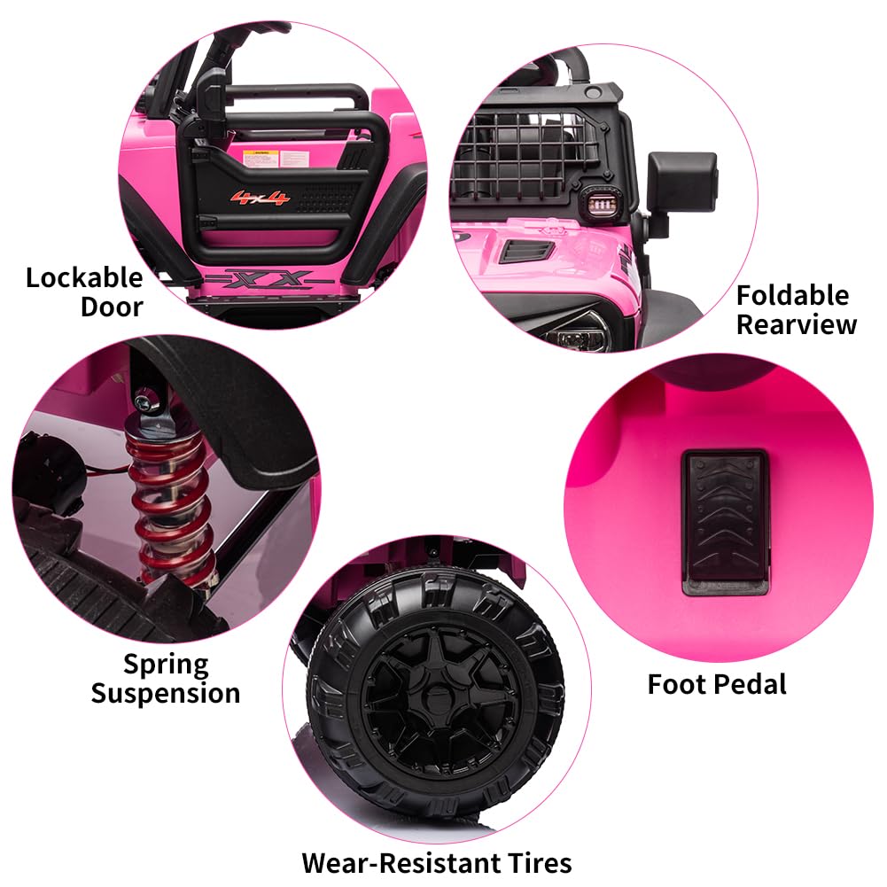Garvee Ride - P Series: 2 Seaters Kids Ride On Truck with Remote Control,20β Large Seat Ride On Car for Toddlers, 24V 9AH Electric Vehicle Car with Led Light,Large Storage Space, Bottle Holder,Music, Horn for 3-8 Years,Pink