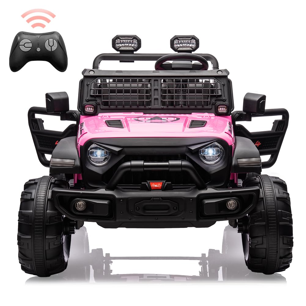 Garvee Ride - P Series: 2 Seaters Kids Ride On Truck with Remote Control,20β Large Seat Ride On Car for Toddlers, 24V 9AH Electric Vehicle Car with Led Light,Large Storage Space, Bottle Holder,Music, Horn for 3-8 Years,Pink