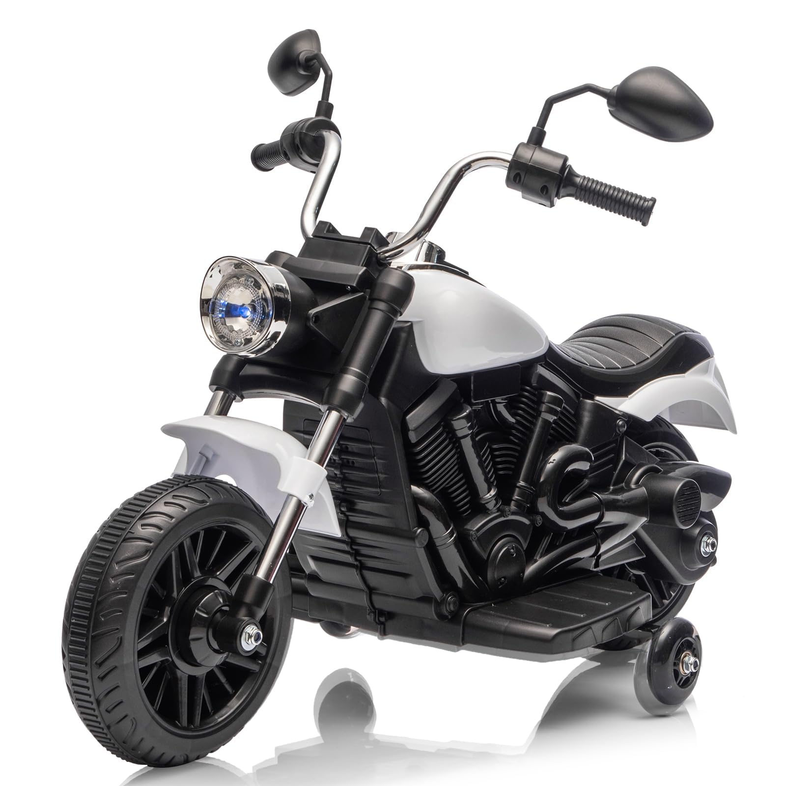 Garvee Ride - P Series: 12V Electric Motorcycle for Kids, 3-Wheel Ride-On Toy with Detachable Training Wheels, White, Toddler Outdoor Ride-On