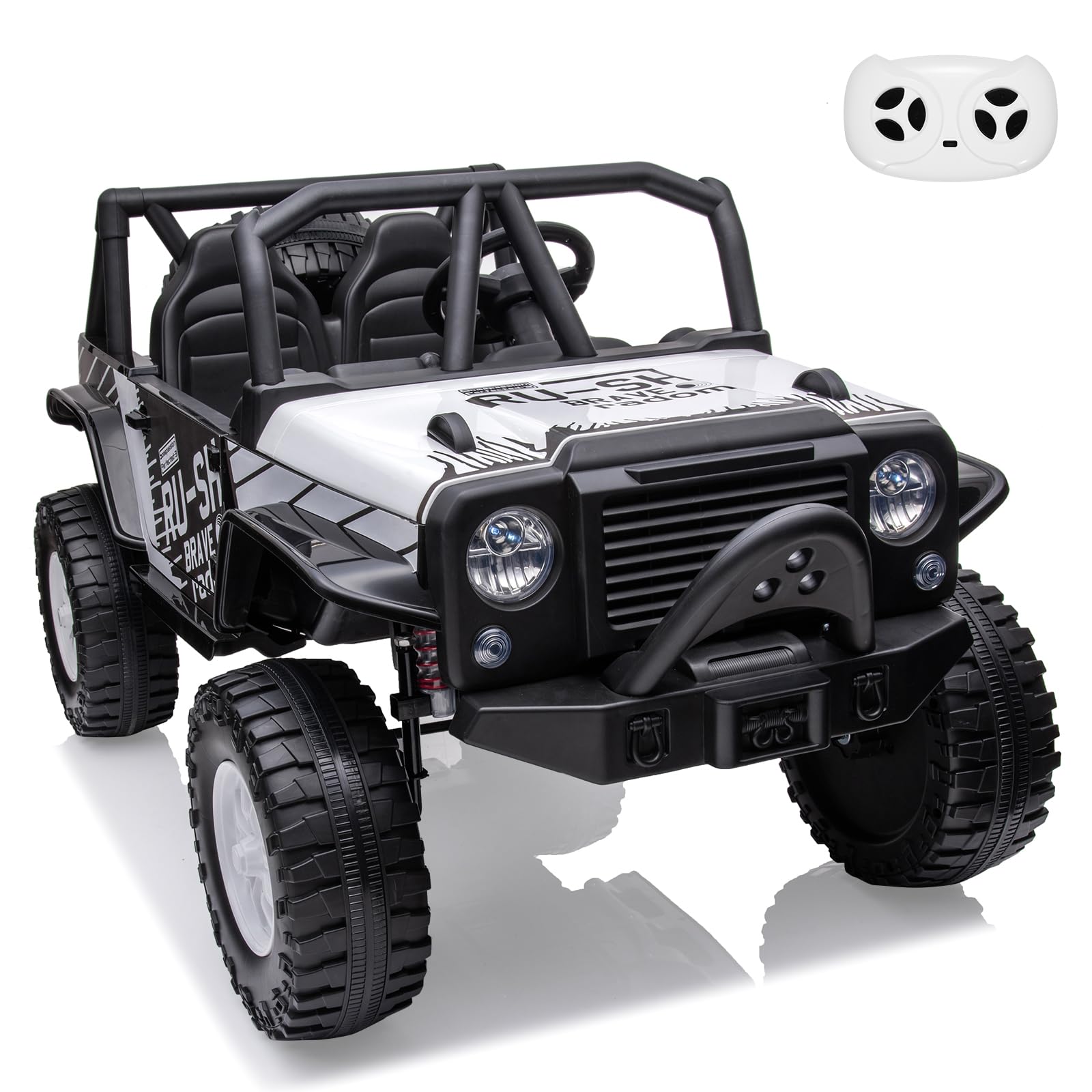 Garvee Ride - P Series: 2-Seater Ride On Truck for Kid, 24V Battery Powered Kids Car with Remote Control, 19" Extra Wide Seat, 2 Motors, Led Light, Enhanced Suspension - White