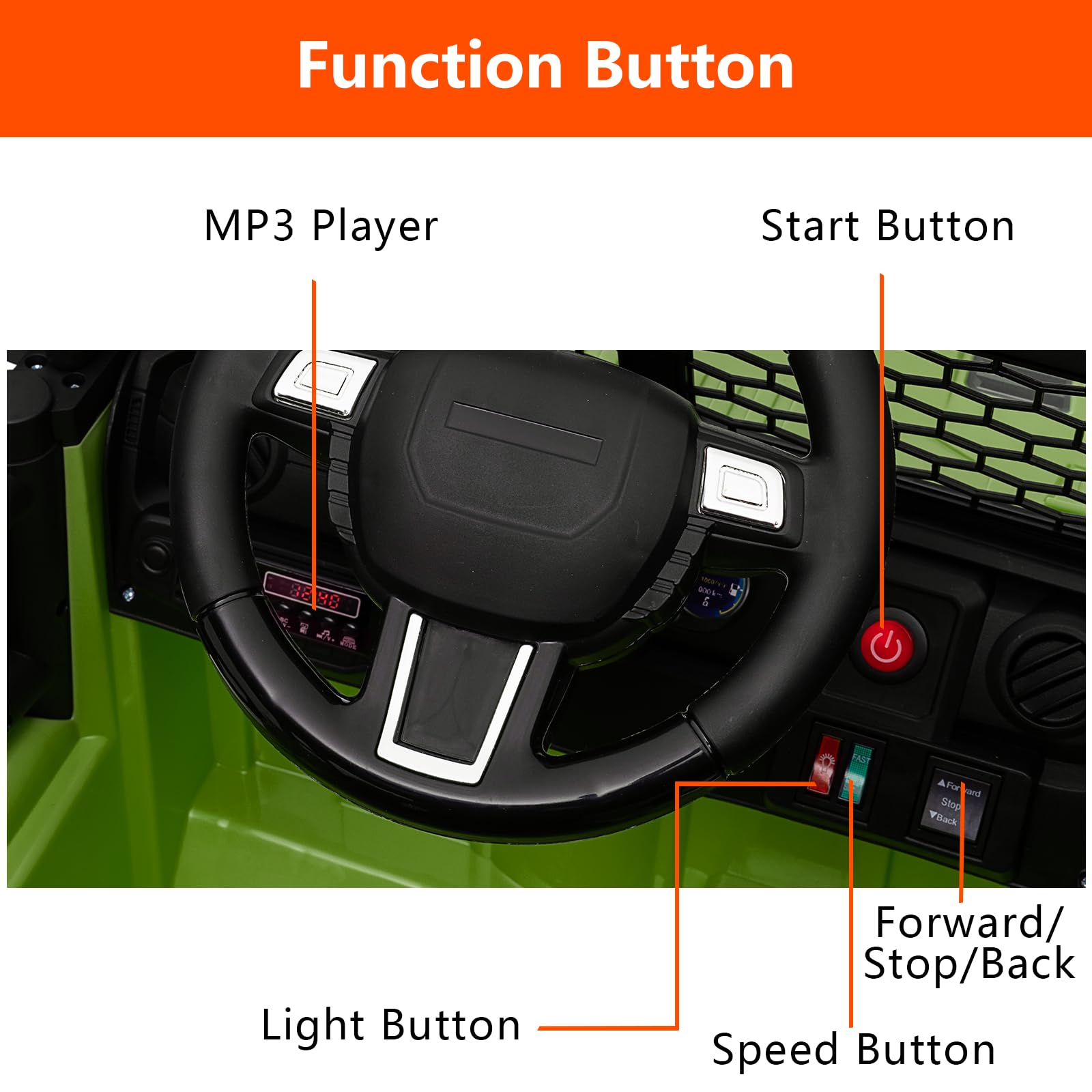 Garvee Ride - P Series: 12V Ride On Truck Car for kid : Remote Control, 3 Speeds, MP3 Music, Suspension, LED Lights,for 3+ Year Old - Green