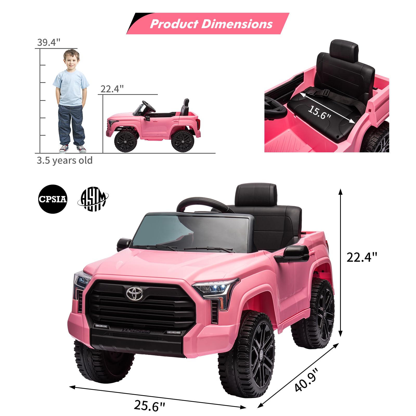 Garvee Ride - P Series: 12V Ride on Car For Kids Age 3+ , Licensed Toyota, with Remote Control, MP3, LED Lights, Suspension System, Double Doors, Safety Belt, Ride On Toys for Boys Girls - Pink