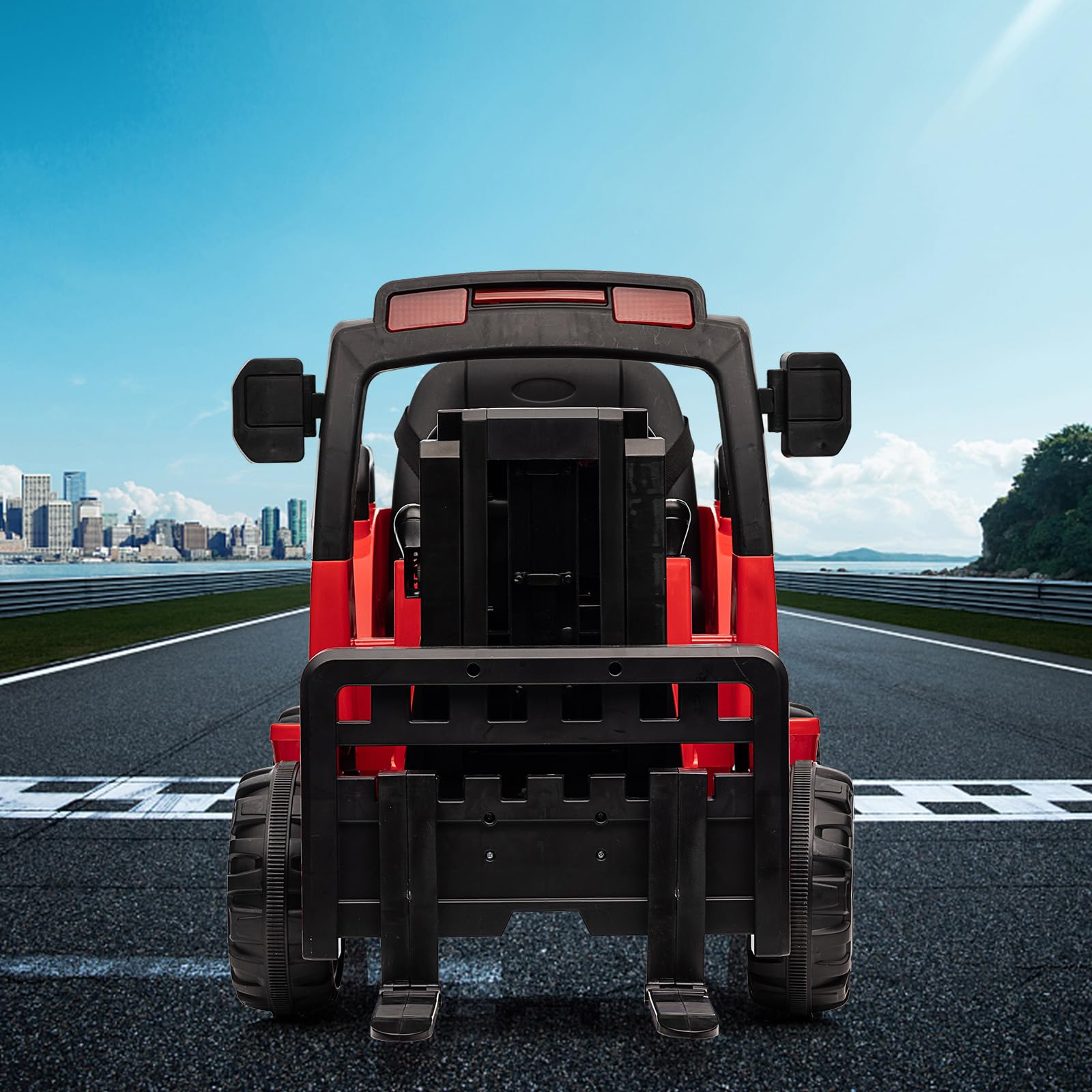 Garvee Ride - P Series: 12V Electric Forklift Ride-On: Liftable Fork, Remote, Music, Realistic Design, 66lb Load, for 3-7 Years - Red