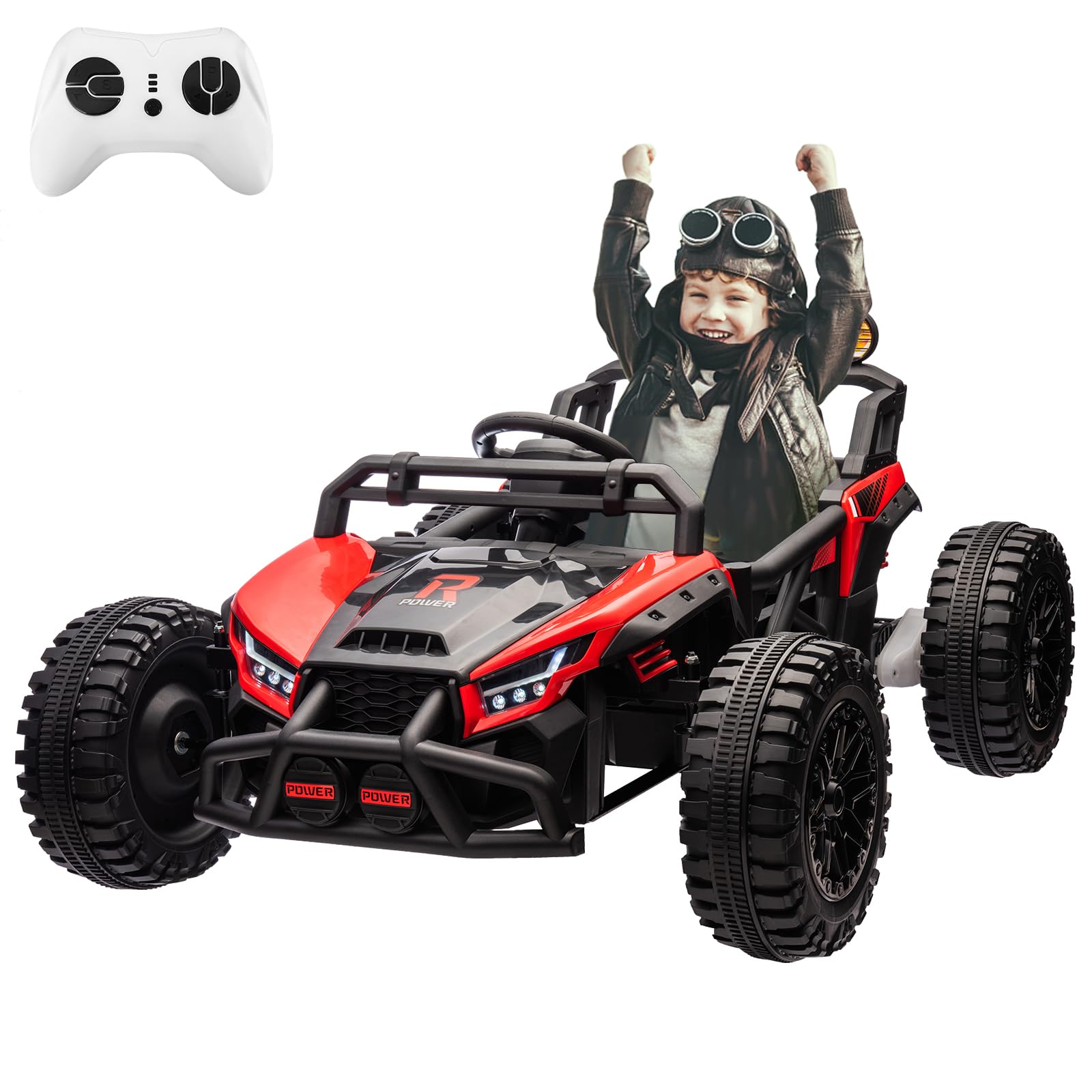 Garvee Ride - P Series: 24V Electric UTV,Ride On Toys for Big Kids,2x130W Powerful Electric Car with Remote Control, 4 Shock Absorbers,LED Lights,Music for Boys and Girls,Red