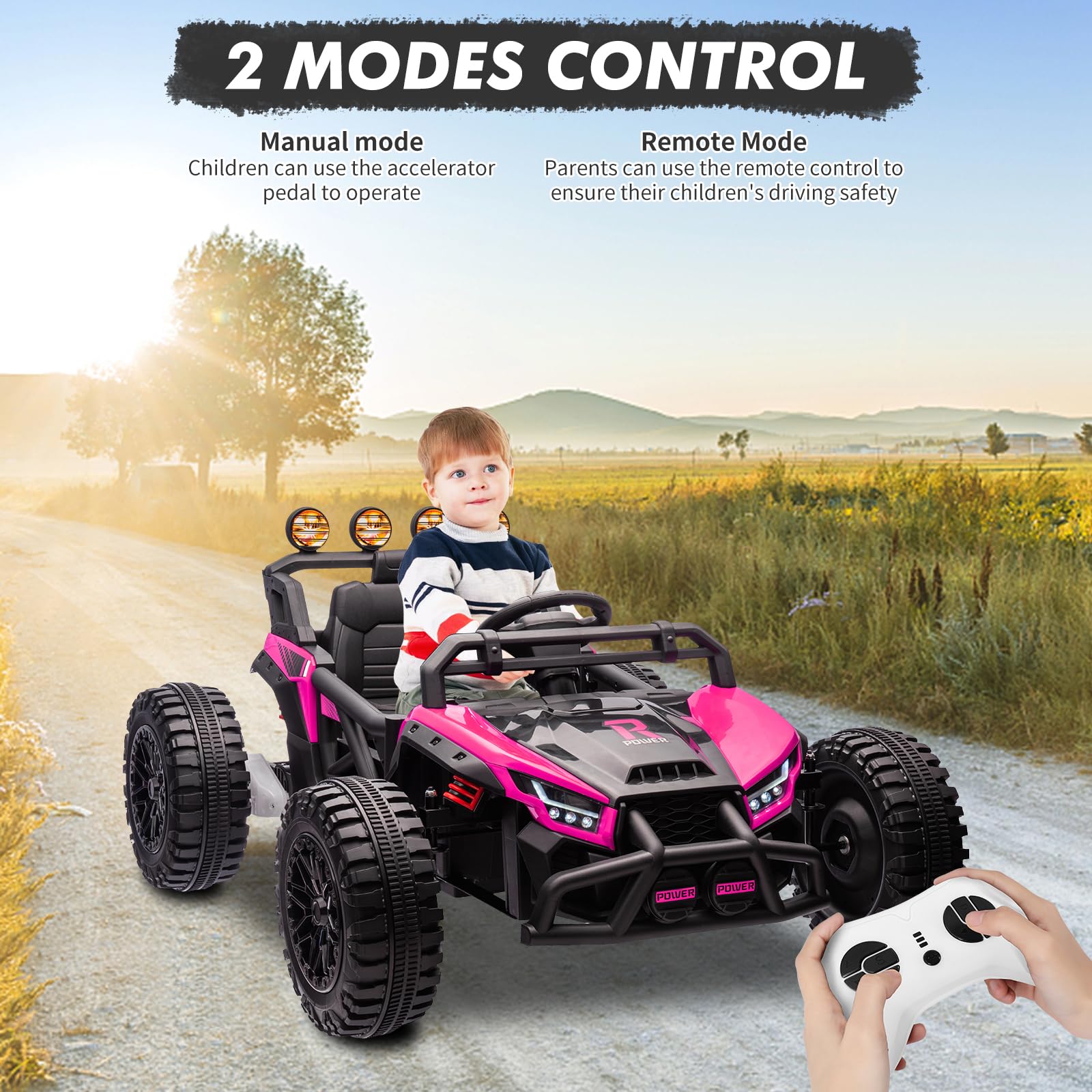 Garvee Ride - P Series: 24V Electric UTV,Ride On Toys for Big Kids,2x130W Powerful Electric Car with Remote Control, 4 Shock Absorbers,LED Lights,Music for Boys and Girls,Pink