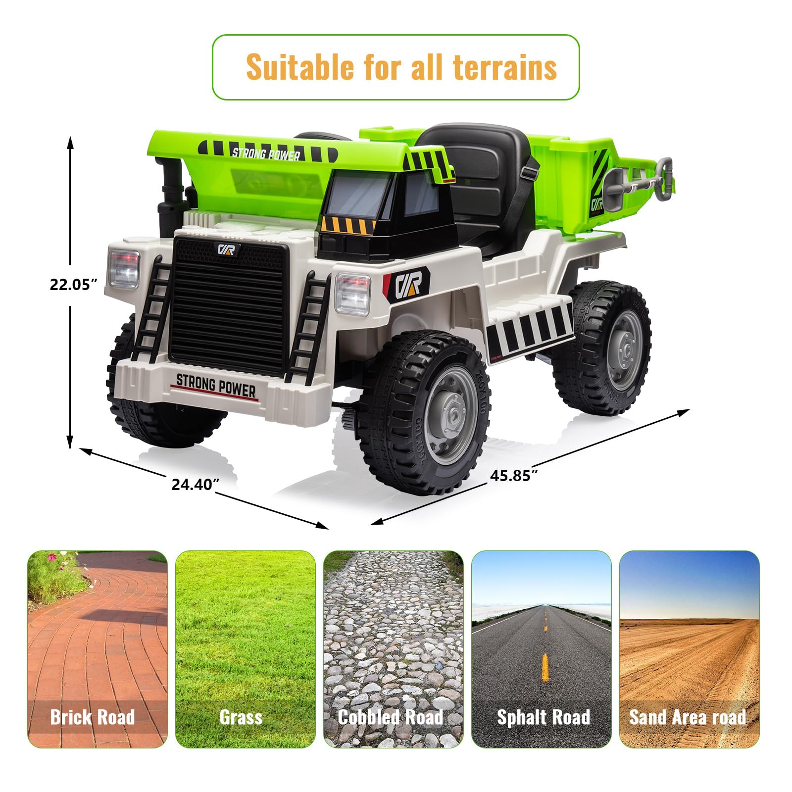 Garvee Ride - P Series: 4WD Ride On Car with Dump Truck, Electric Car for Kids with Remote Control, Toddler Car with Electric Dump Bed & Shovel, 2 Speeds,