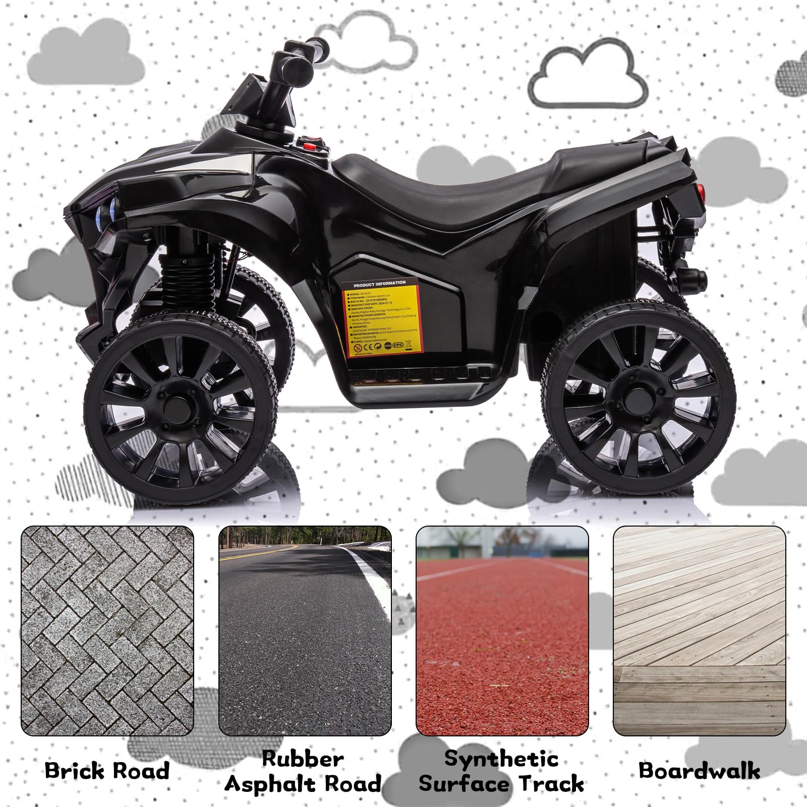 Garvee Ride - P Series: 6V Quad ATV for Kids Toddler 3+ years, Max 55lb Capacity ,With LED, Music, Foot Pedal, Wear-Resistant Wheels, 1.9 MPH - Black