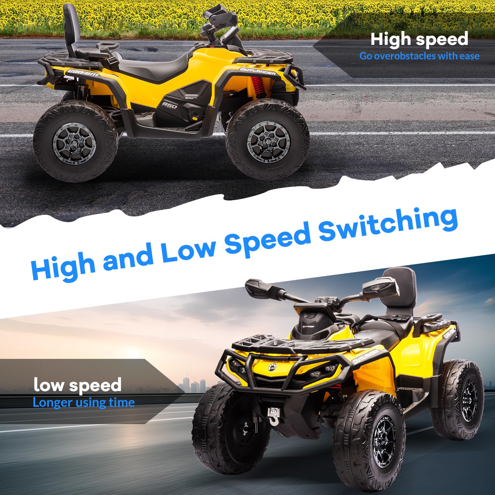 Garvee Ride - P Series: 12V Kids Ride On Electric ATV, 2 Leather Seater ATV Car for Kids, 27V Kids Ride On Toys with LED Headlights, Bluetooth & Music, Adjusted Speeds 2-4 MPH, Ride On Toys for Kids 3-8,Yellow