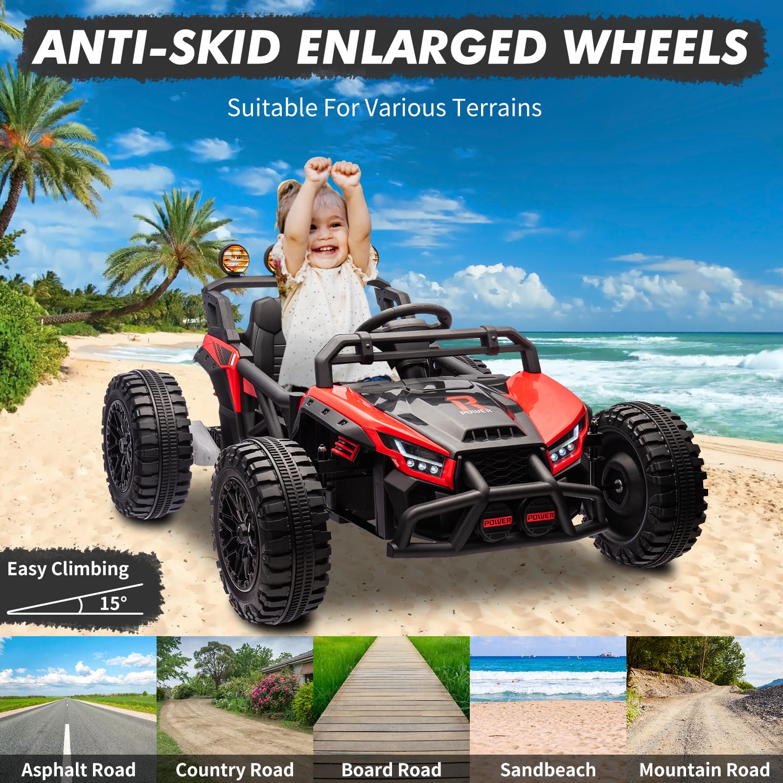 Garvee Ride - P Series: 24V Electric UTV,Ride On Toys for Big Kids,2x130W Powerful Electric Car with Remote Control, 4 Shock Absorbers,LED Lights,Music for Boys and Girls,Red