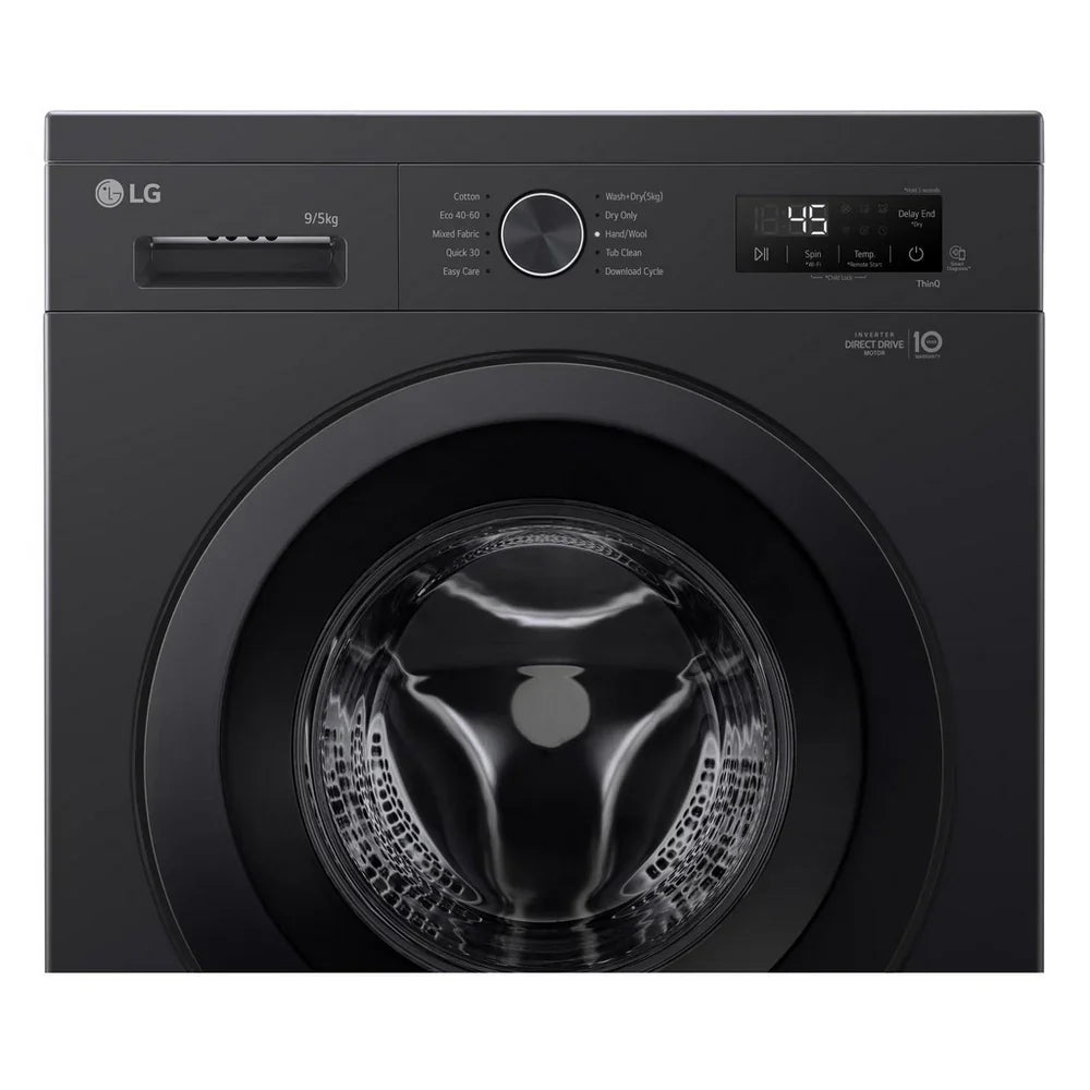 LG W4X1095NNK 9kg+5kg 1400 Spin Freestanding Washer Dryer Gloss Black