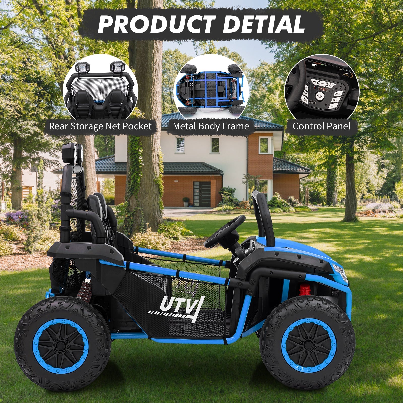 Garvee Ride - P Series: 2 Seater 24V Ride On Car,Electric Vehicle Utv Car for Kids,400W Motors Electric Truck With Remote,4.5MPH Max Speed,Four-Wheel Suspension,Music,Best Gift for Kids,Blue