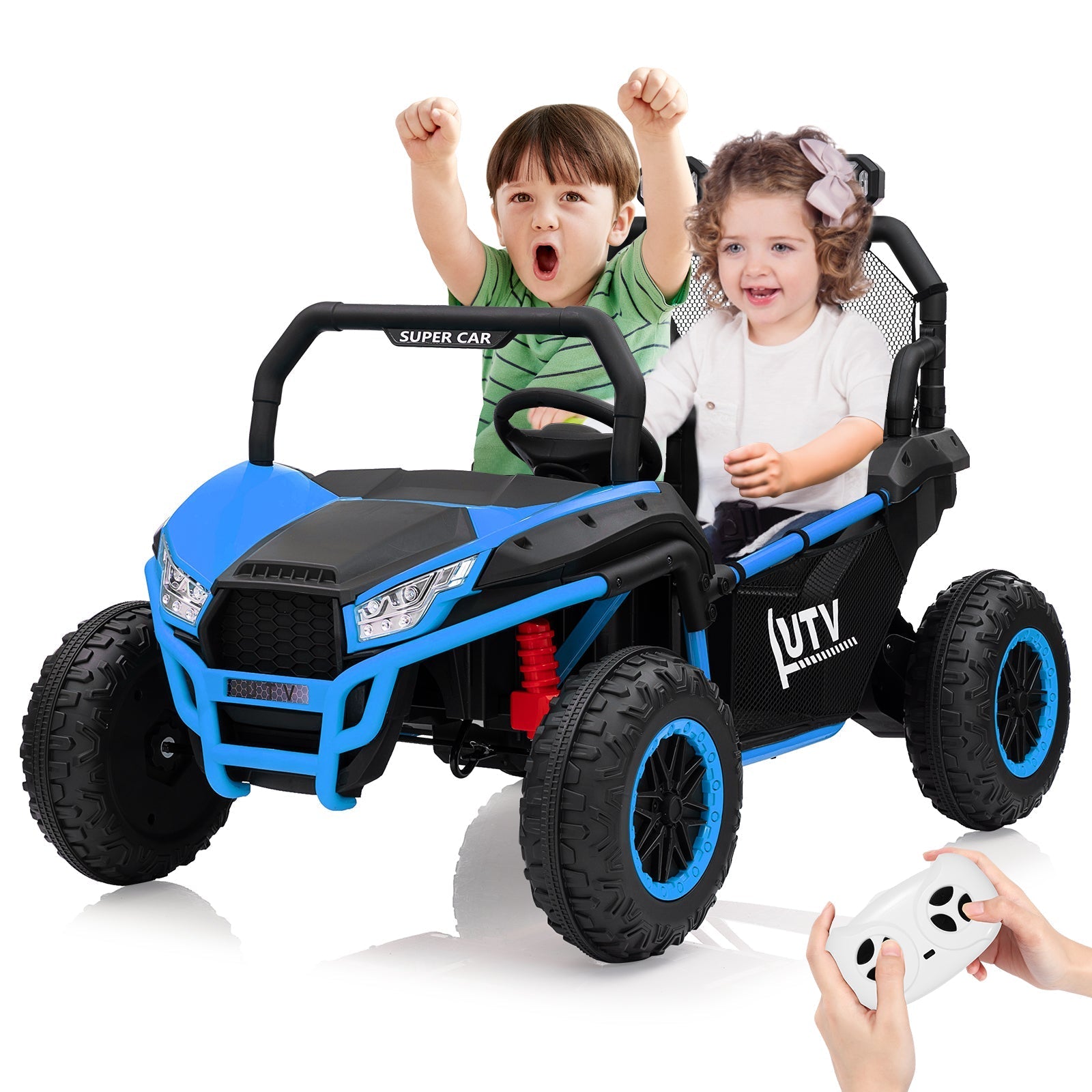 Garvee Ride - P Series: 2 Seater 24V Ride On Car,Electric Vehicle Utv Car for Kids,400W Motors Electric Truck With Remote,4.5MPH Max Speed,Four-Wheel Suspension,Music,Best Gift for Kids,Blue