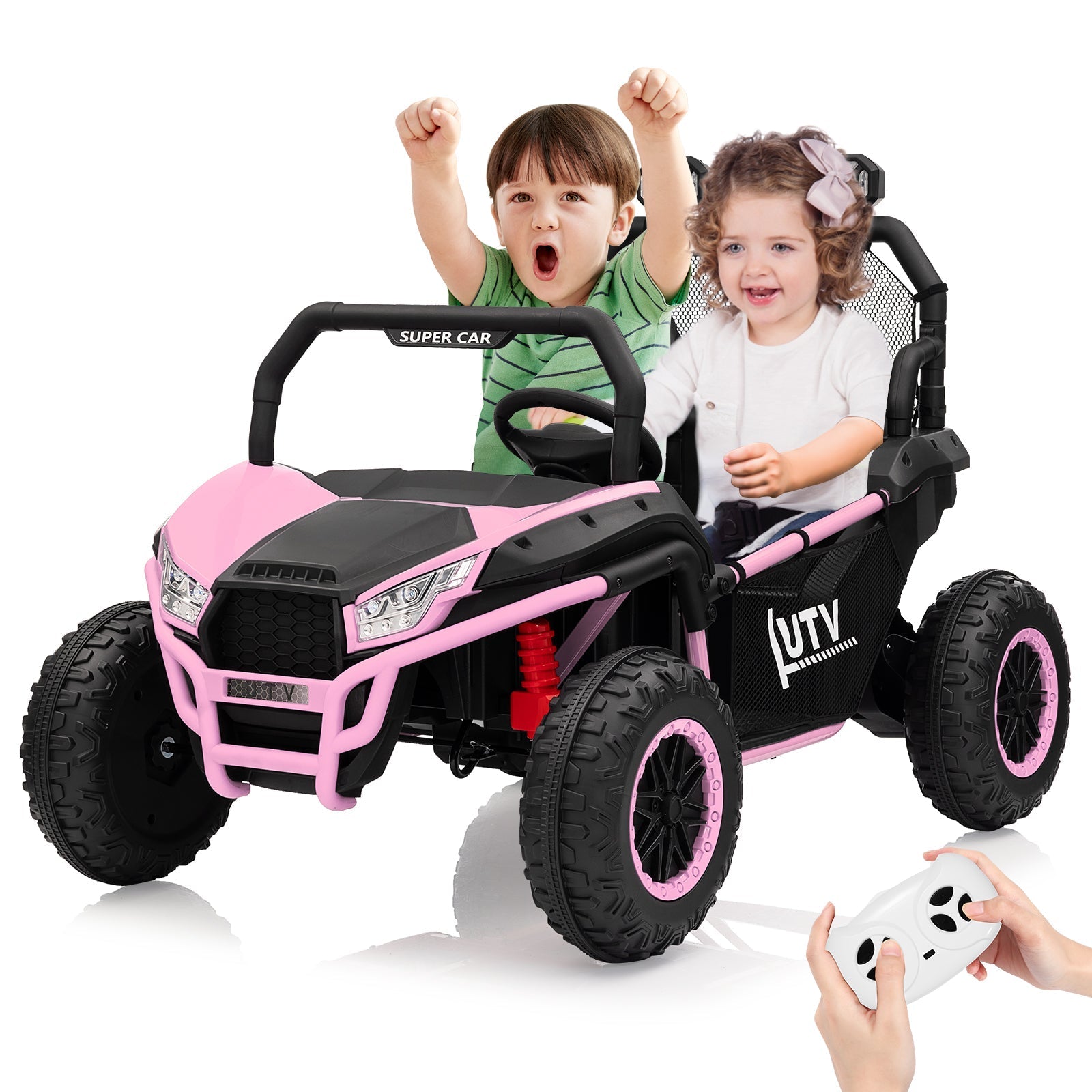 Garvee Ride - P Series: 2 Seater 24V Ride On Car,Electric Vehicle Utv Car for Kids,400W Motors Electric Truck With Remote,4.5MPH Max Speed,Four-Wheel Suspension,Music,Best Gift for Kids,Pink