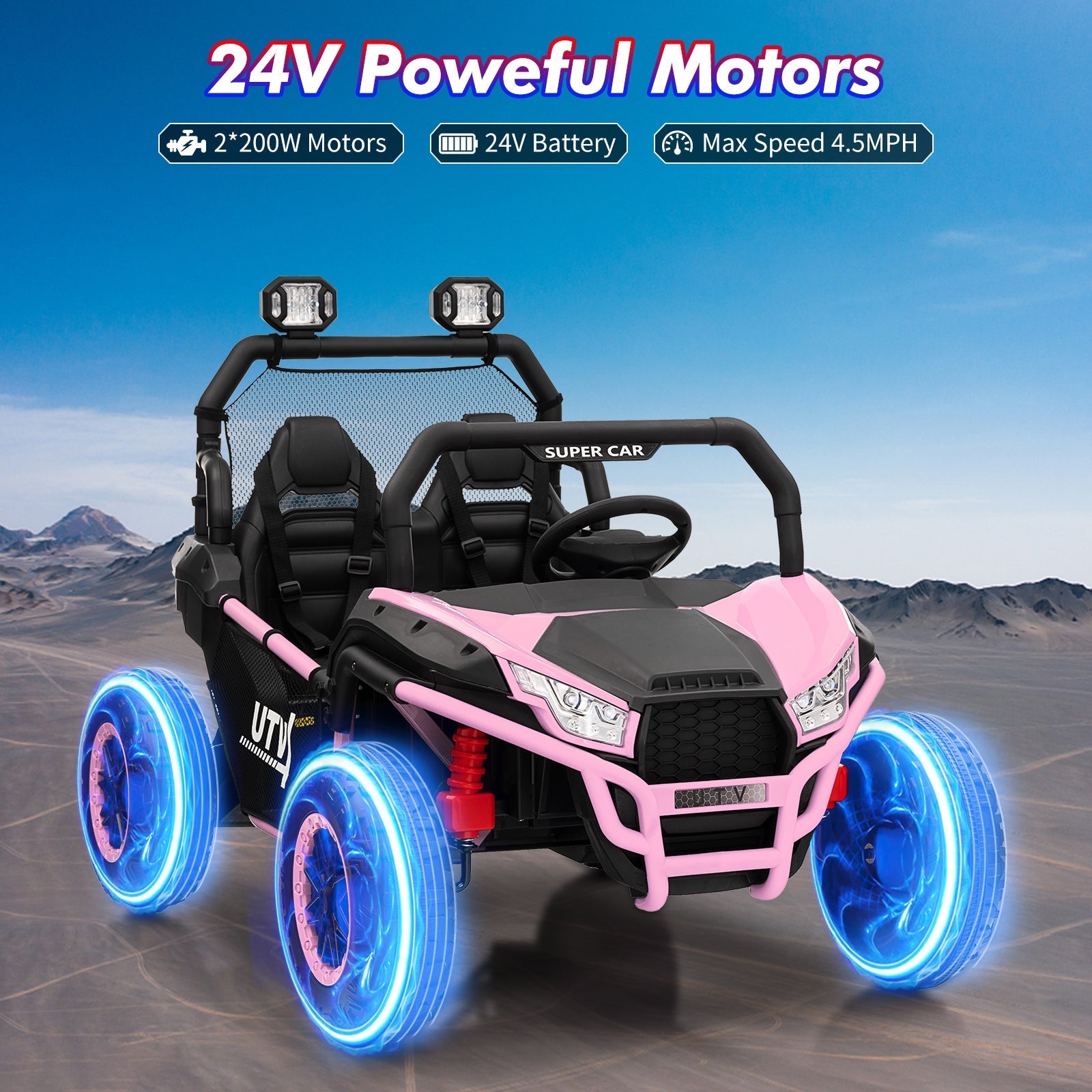 Garvee Ride - P Series: 2 Seater 24V Ride On Car,Electric Vehicle Utv Car for Kids,400W Motors Electric Truck With Remote,4.5MPH Max Speed,Four-Wheel Suspension,Music,Best Gift for Kids,Pink