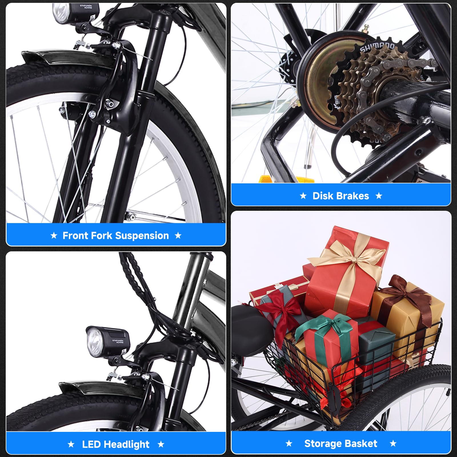 Garvee 24 Inch Adult Electric Tricycle 3 Wheel Fat Tires Electric Bicycle with Basket, 350W Powerful Motor, 36V Removable Battery, 7 Speed (Dark Gray)