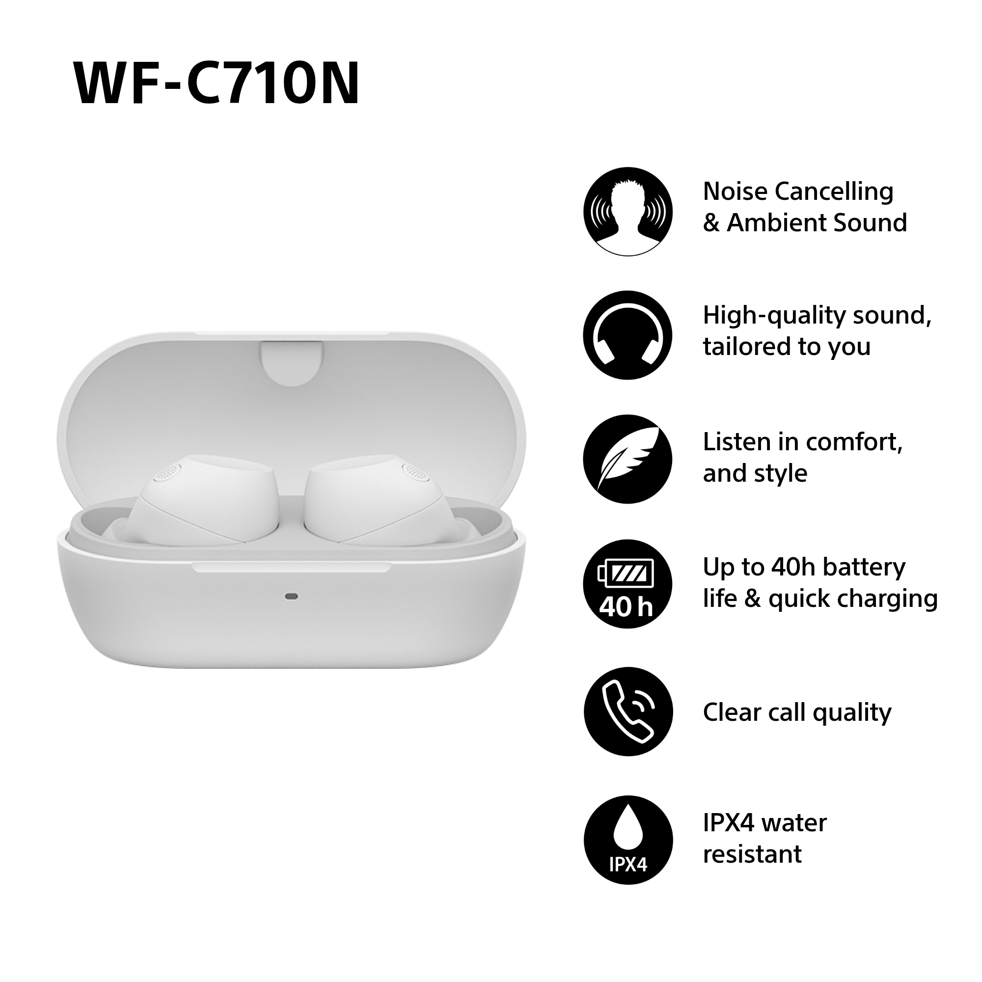 Sony WFC-710N Wireless Noise Cancelling Bluetooth Earbuds White