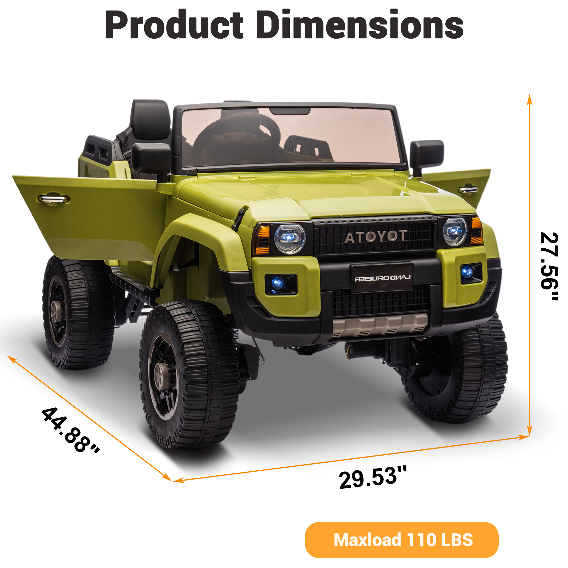 Garvee Ride P Series 24V Kids Electric Ride-On Car w/Parent Remote Control, 4WD/2WD Switch, Bluetooth Music, LED Lights & Shovel – 2-Seater Off-Road Toy for Over 3 Years, ASTM/CPSIA Certified