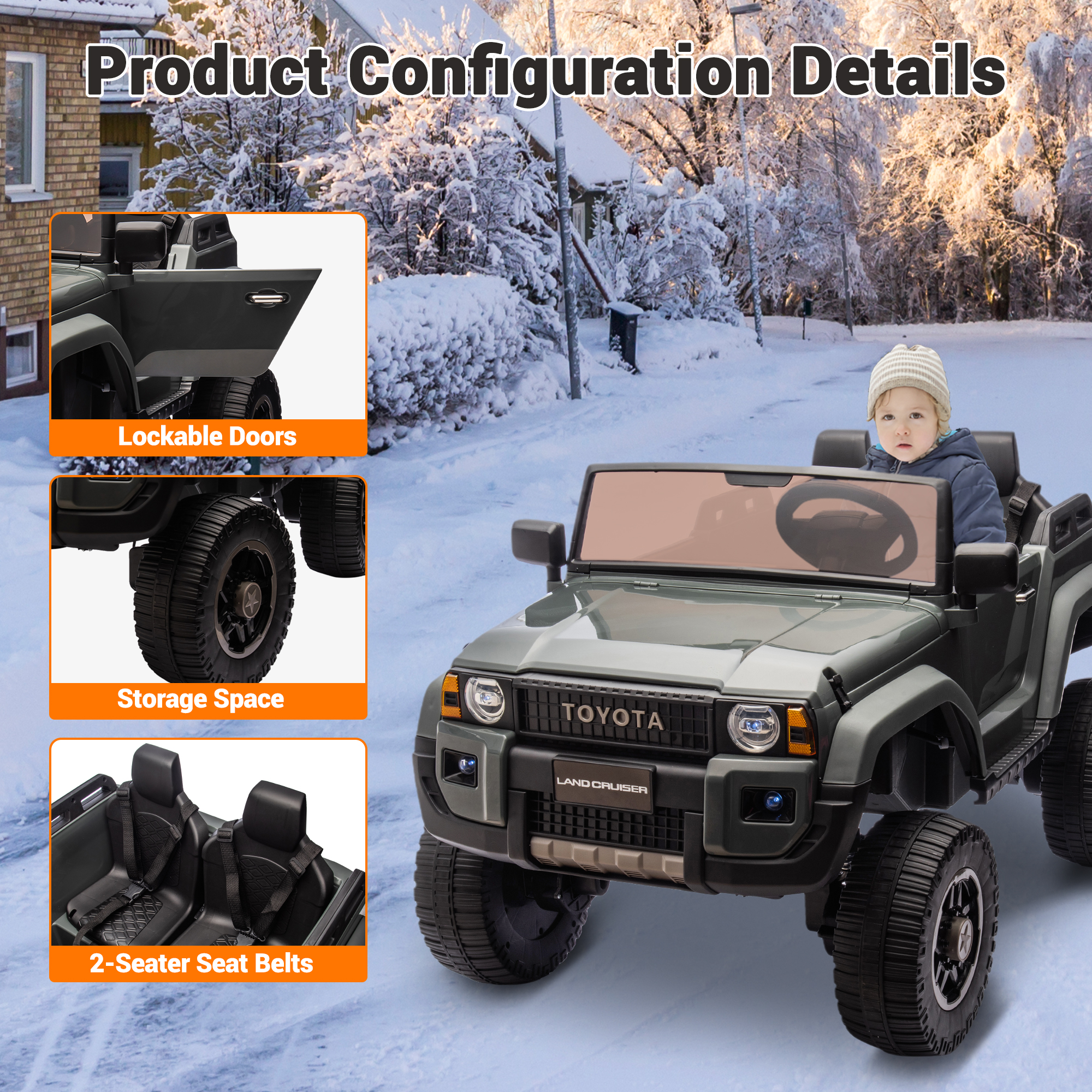 Garvee Ride P Series 24V Kids Electric Ride-On Car w/Parent Remote Control, 4WD/2WD Switch, Bluetooth Music, LED Lights & Shovel β 2-Seater Off-Road Toy for Over 3 Years, ASTM/CPSIA Certified