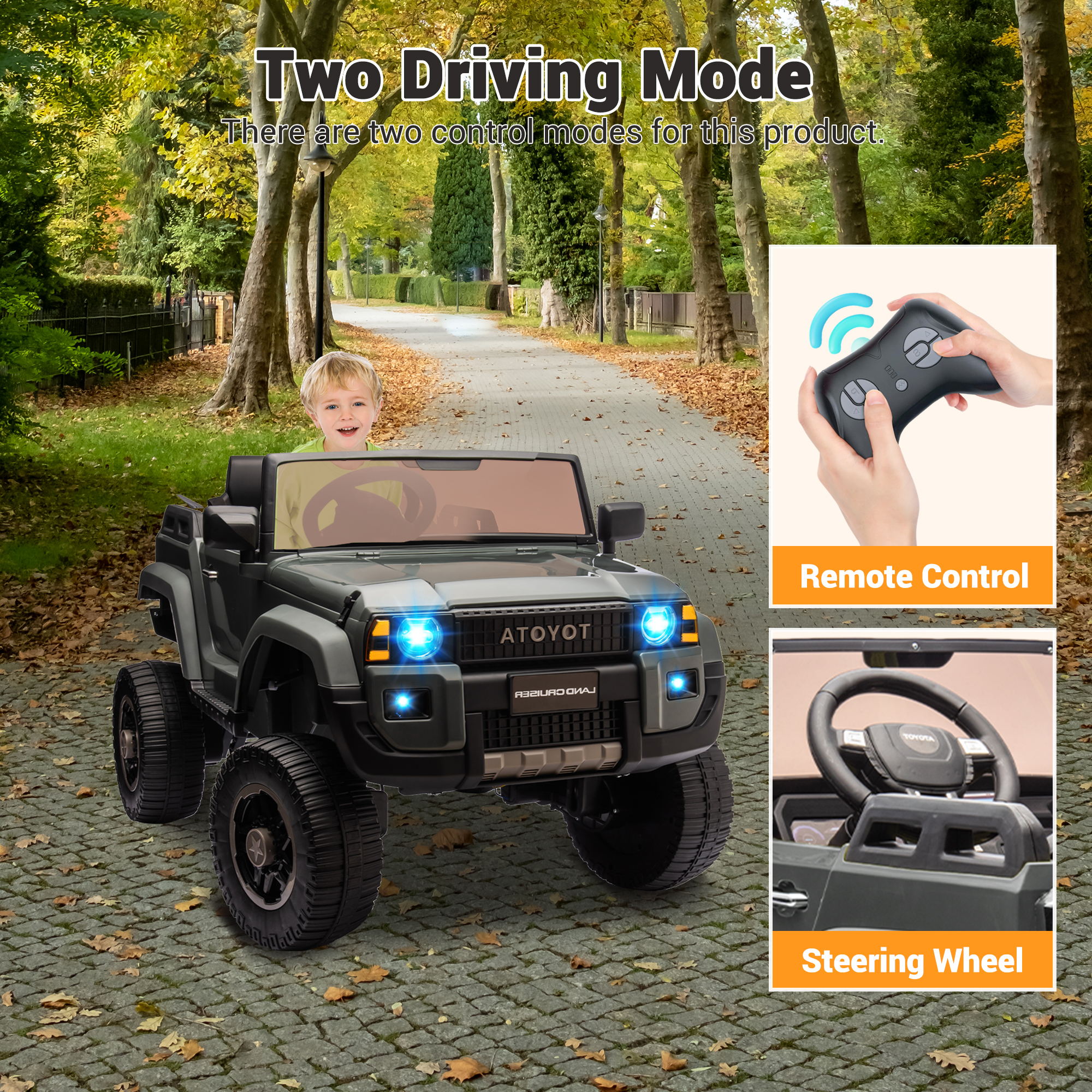 Garvee Ride P Series 24V Kids Electric Ride-On Car w/Parent Remote Control, 4WD/2WD Switch, Bluetooth Music, LED Lights & Shovel β 2-Seater Off-Road Toy for Over 3 Years, ASTM/CPSIA Certified