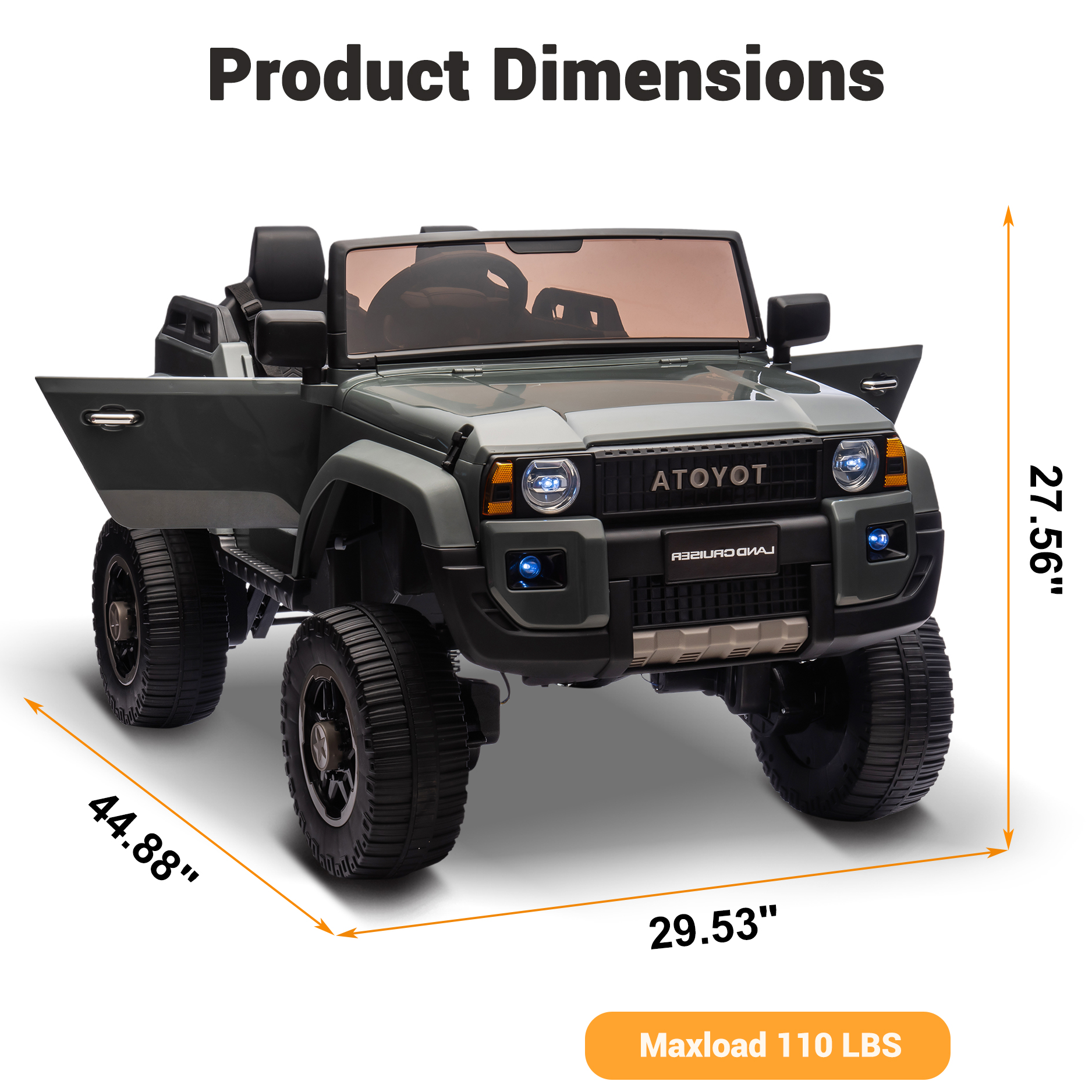 Garvee Ride P Series 24V Kids Electric Ride-On Car w/Parent Remote Control, 4WD/2WD Switch, Bluetooth Music, LED Lights & Shovel β 2-Seater Off-Road Toy for Over 3 Years, ASTM/CPSIA Certified