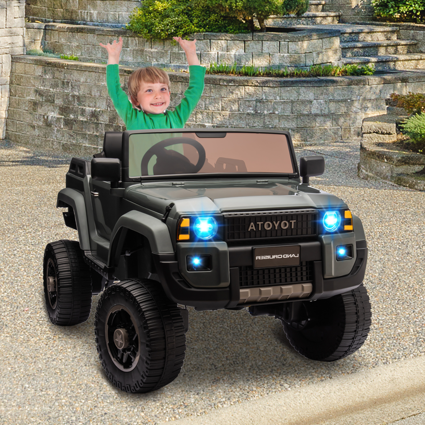 Garvee Ride P Series 24V Kids Electric Ride-On Car w/Parent Remote Control, 4WD/2WD Switch, Bluetooth Music, LED Lights & Shovel β 2-Seater Off-Road Toy for Over 3 Years, ASTM/CPSIA Certified