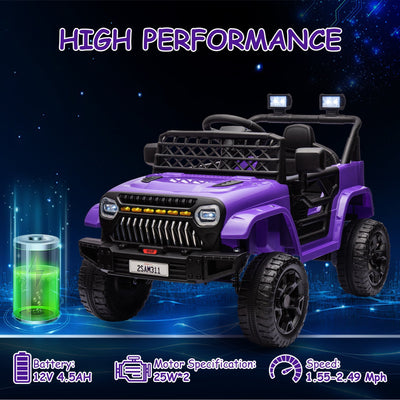 Garvee Ride - P Series: 12V Kids Ride On Truck for Toddles age 3+,with 2.4G Remote Control, Spring Suspension, Battery Display, LED Lights, Music, Battery Powered Ride on Car - Purple