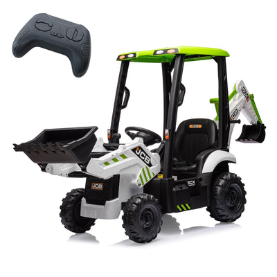 Garvee Ride - P Series: 4-in-1 Ride-On Tractor for Kids: Excavator, Bulldozer, Removable Tent, 12V Battery, Remote Control, Front Loader, Horn, EVA Tires - White