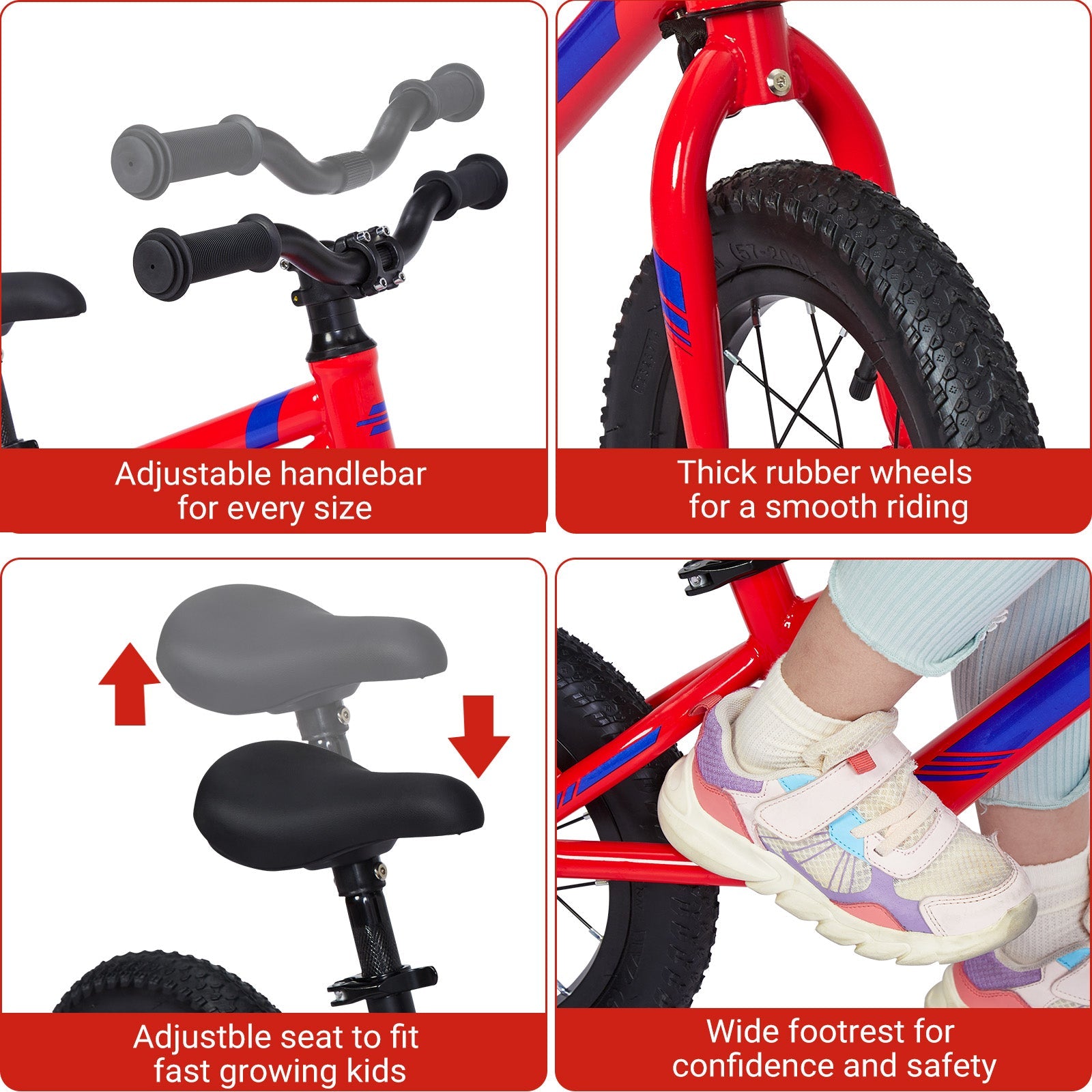 Garvee Balance Bike Lightweight Toddler Bike for 2-6 Year Old Boys and Girls - No Pedal, Adjustable Handlebar and Seat, Aluminium, EVA Tires - Red