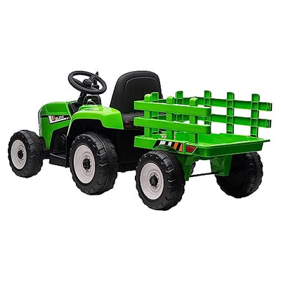 Garvee Ride - P Series: 12V Electric Tractor & Trailer for Kids, 3-6 Yrs - With RC - Green / 35W