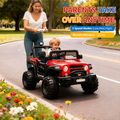 Garvee 12V Kids Electric Ride-On Truck – Dual Motors, 3 Speeds, Remote Control, Spring Suspension, LED Lights, Music, Safety Belt, Off-Road Car, Storage – Battery Powered Toy Vehicle for Boys & Girls Ages 2-8, Red