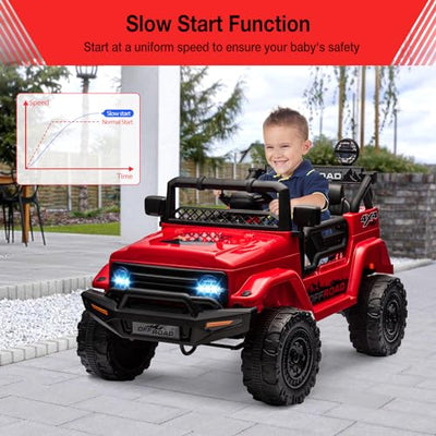 Garvee Ride - P Series: 12V Power Wheel Electric Car for Kids, Ride on Toys with Led Lights Bluetooth, 3 Speeds, Spring Suspension - Red