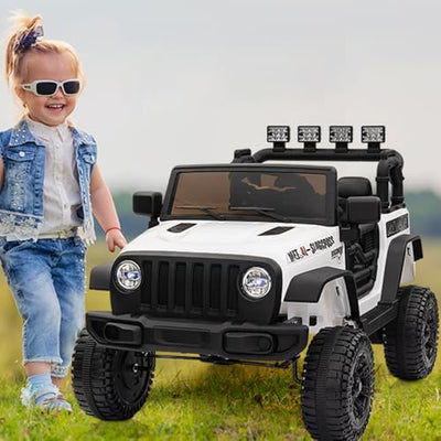 Garvee Ride - P Series: 12V Kids Electric Vehicles with Remote Control, 2 Speeds, Spring Suspension, LED Headlight, Bluetooth, Music, Battery Powered Car for Kids - White