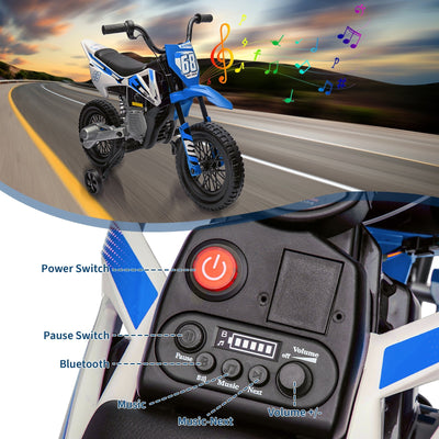 Garvee Ride - P Series: 12V Kids Electric Dirt Bike, 25W*2 Motor, Twist Grip Throttle, Spring Suspension, Training Wheels, Ride-On Toy - Blue