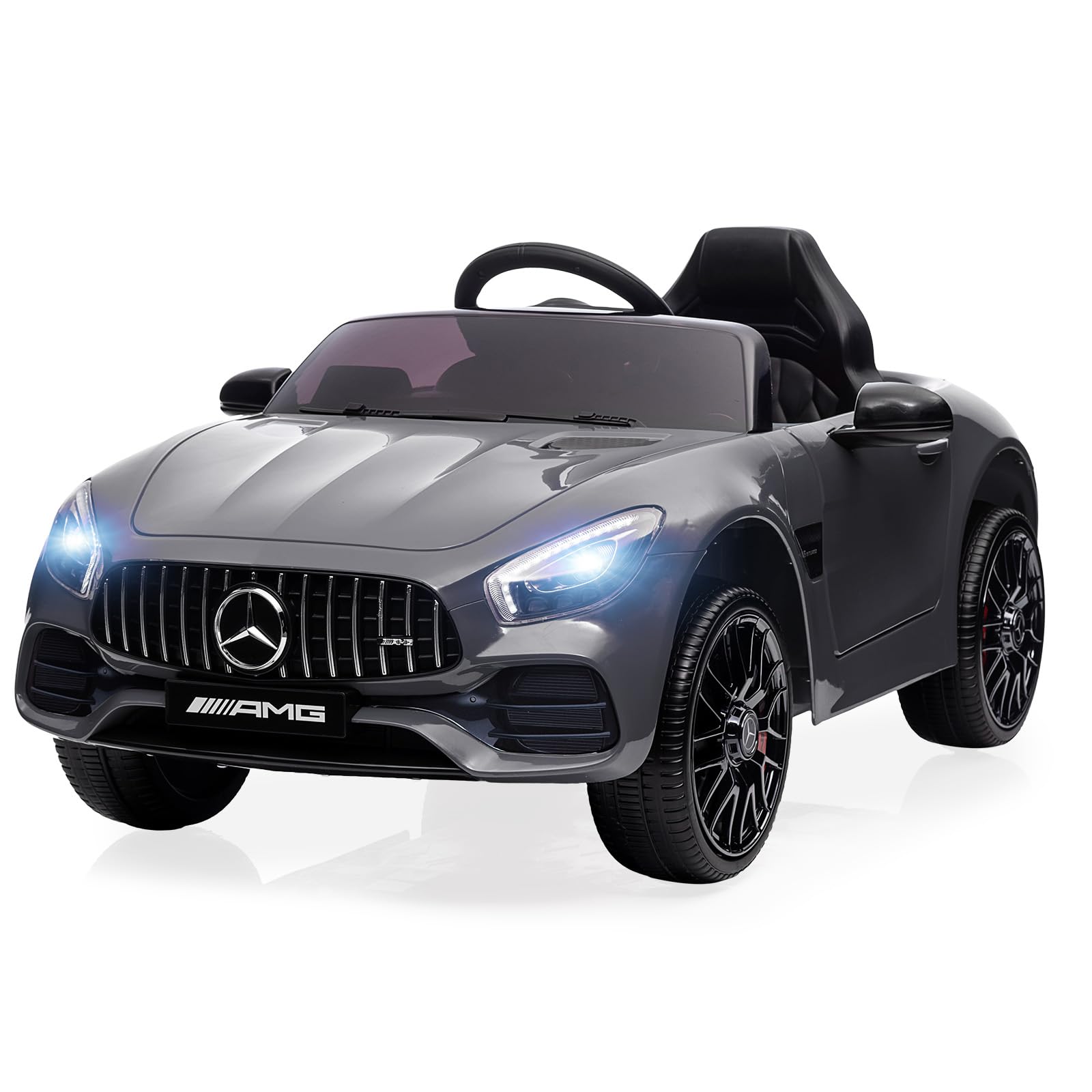 Garvee Ride Car for Kids, 12V Power Battery Electric Vehicles for 3-7 Toddlers, Licensed Mercedes-Benz with Remote Control, MP3 Player - Grey
