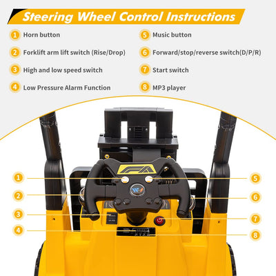 Garvee Ride - P Series: 12V Kids Forklift Ride-On: Indoor/Outdoor Fun, Realistic Design, Music, Speed Switch, 66lb Max Load, Remote Control, Ages 3-7 - Yellow