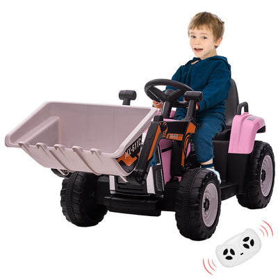 Garvee 12V Kids Ride on Excavator with Parental Remote Control, Electric Powered Construction Vehicle for Toddler with Bucket,Headlights,Horn,Gear Shift,Music for 3-6 Years(EVA Tires) - Pink