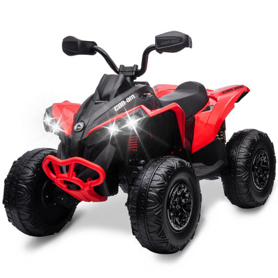 Garvee Ride - P Series: 12V Ride on Toy Car Bombardier Licensed BRP Can-am 4 Wheeler Quad Electric Vehicle, w/LED Lights, Spring Suspension, Bluetooth, Music, USB, Treaded Tires, White - Red