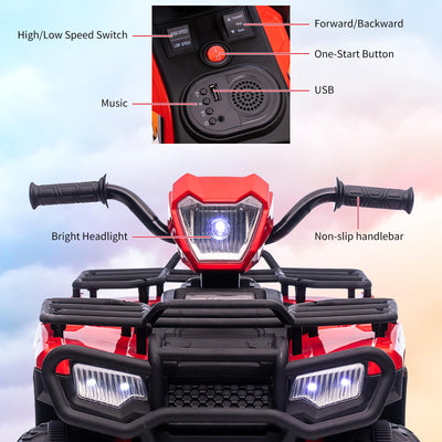 Garvee Ride - P Series: 12V Ride on Quad ATV for Kids, Electric Vehicle for Toddlers, High/Low 2.2mph Safety Speed for Child, Forward/Backward,LED Light, Music,USB for Boys Girls Gift- Red