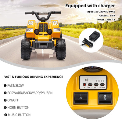 Garvee Ride - P Series: 6V Kids Ride On Electric ATV, Ride Car with LED Headlights, Ride-On Toy for Toddlers 1-3 Boys & Girls with Music, Forward & Reverse - Yellow