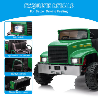 Garvee Ride - P Series: 24V Ride On Truck with Remote Control Electric UTV Vehicles with Dump Bed, 4WD Power 4x200W Motors,4xSpring Suspension, 3 Speeds, 2 Seater Kids Ride On Toys Best Gifts for Kids - Green