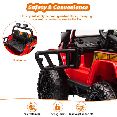 Garvee Ride - P Series: 24V 2 Seater Ride On Truck Car For Kid age 3 - 8 years, w/Remote Control, 4-Wheeler Suspension, 4x55W Powerful Engine, 4WD Battery Powered, LED Lights, Soft Braking - Red