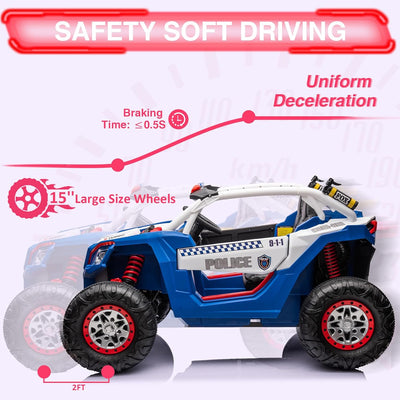 Garvee Ride - P Series: 24V 2 Seater Kids Ride on UTV Car For age 3+, w/Remote Control, 4WD Powerful Electric Vehicle with 4x75W Motors, 4 Shock Absorber, Leather Seat, Music and Light - Blue